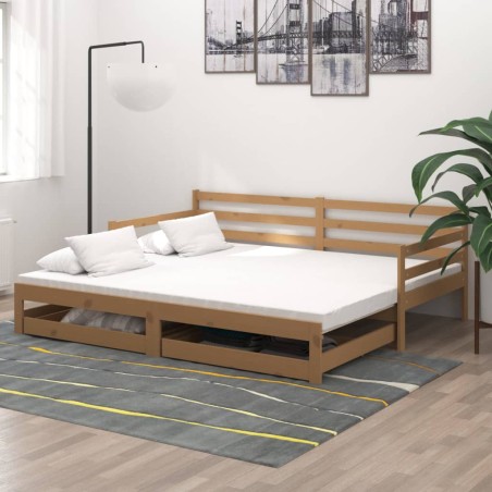 vidaXL Ausziehbares Tagesbett 2x(90x200) Honigbraun Massivholz Kiefer