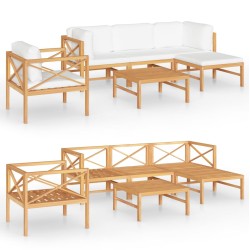 vidaXL 6-tlg. Garten-Lounge-Set mit Creme Kissen Massivholz Teak
