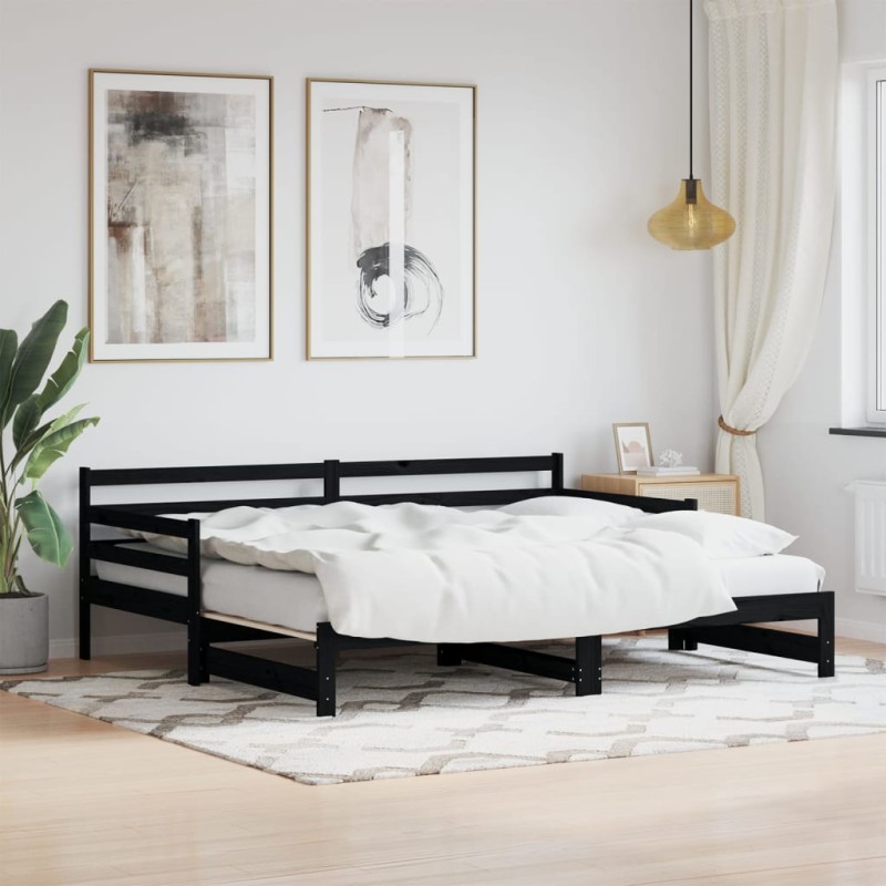 vidaXL Tagesbett Ausziehbar Schwarz 90x190 cm Massivholz Kiefer vidaXL Tagesbett Ausziehbar Schwarz 90x190 cm Massivholz Kiefer