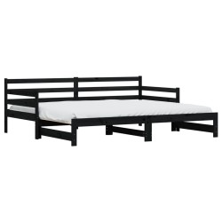 vidaXL Tagesbett Ausziehbar Schwarz 90x190 cm Massivholz Kiefer