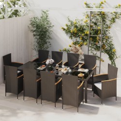 vidaXL 11-tlg. Garten-Essgruppe mit Auflagen Poly Rattan Schwarz