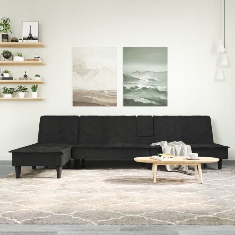 vidaXL Schlafsofa in L-Form Schwarz 255x140x70 cm Samt vidaXL Schlafsofa in L-Form Schwarz 255x140x70 cm Samt