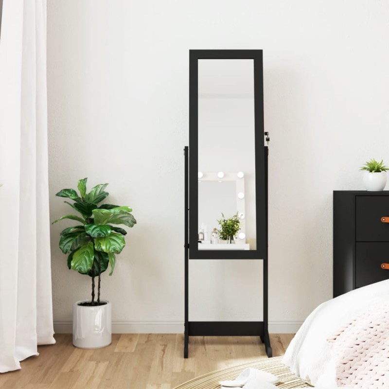 vidaXL Schmuckschrank mit Spiegel &LED-Beleuchtung Freistehend Schwarz vidaXL Schmuckschrank mit Spiegel &LED-Beleuchtung Freistehend Schwarz