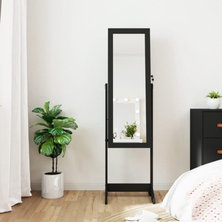 vidaXL Schmuckschrank mit Spiegel &LED-Beleuchtung Freistehend Schwarz