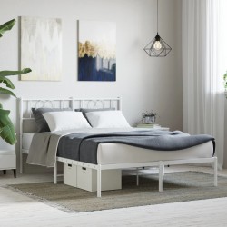 vidaXL Bettgestell mit Kopfteil Metall Weiß 135x190 cm