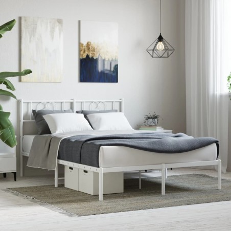 vidaXL Bettgestell mit Kopfteil Metall Weiß 135x190 cm