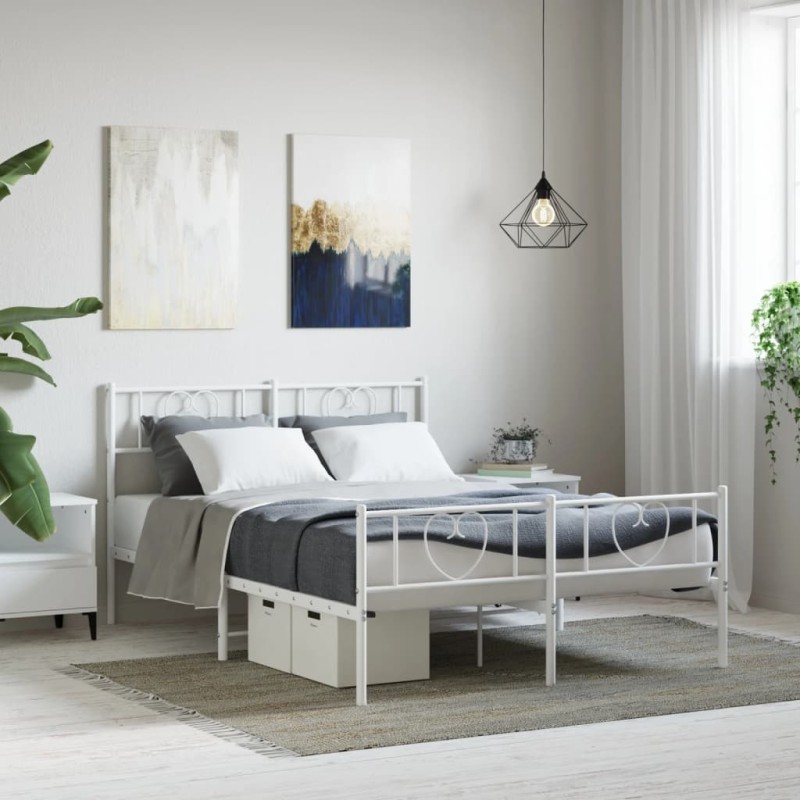 vidaXL Bettgestell mit Kopf- und Fußteil Metall Weiß 150x200 cm vidaXL Bettgestell mit Kopf- und Fußteil Metall Weiß 150x200 cm