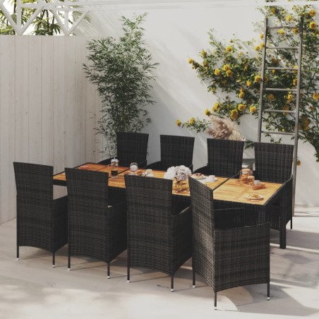 vidaXL 9-tlg. Garten-Essgruppe mit Kissen Poly Rattan Schwarz