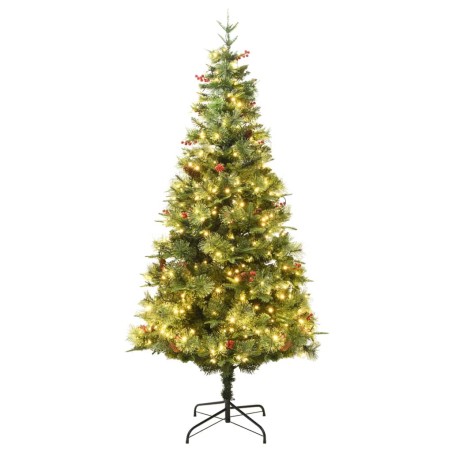 vidaXL Weihnachtsbaum mit Beleuchtung und Kiefernzapfen Grün 225 cm