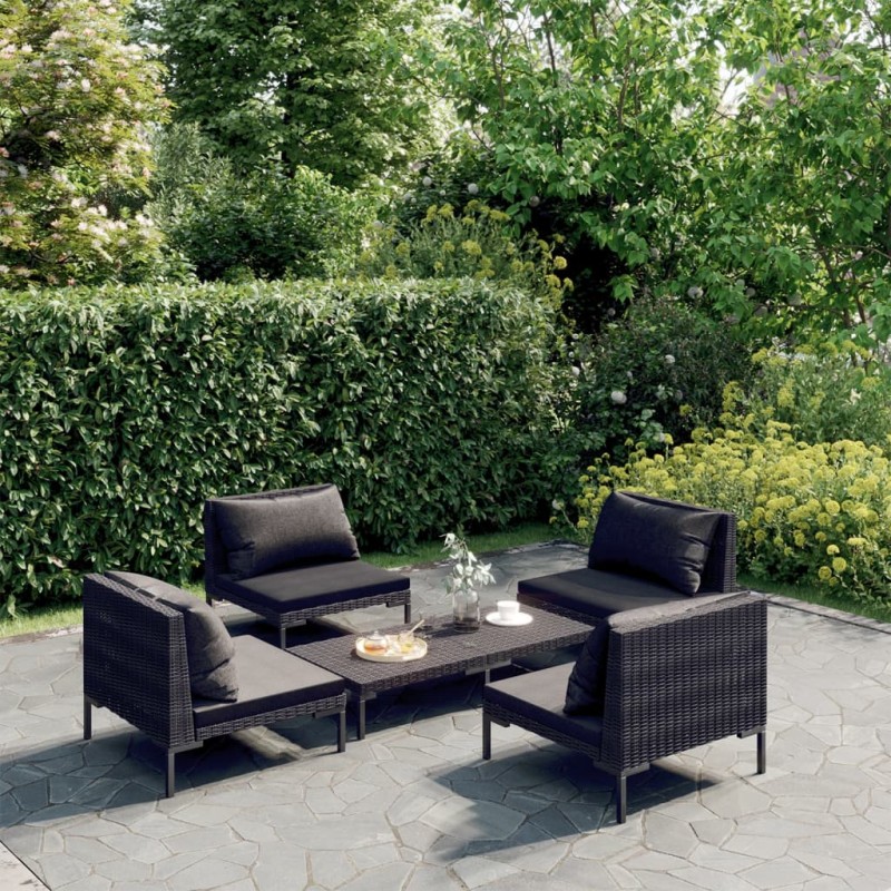 vidaXL 5-tlg. Garten-Lounge-Set mit Kissen Poly Rattan Dunkelgrau vidaXL 5-tlg. Garten-Lounge-Set mit Kissen Poly Rattan Dunkelgrau