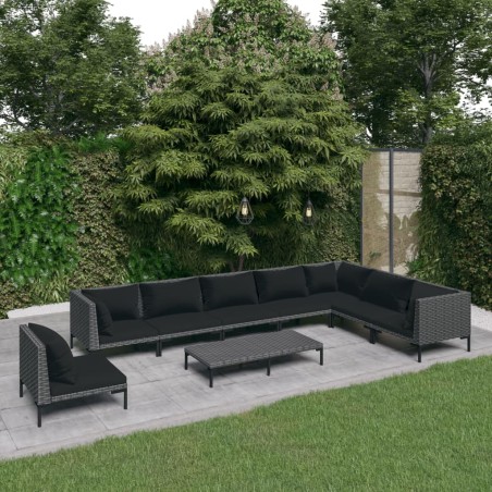 vidaXL 9-tlg. Garten-Lounge-Set mit Auflagen Poly Rattan Dunkelgrau