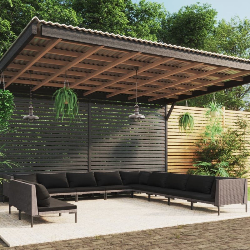vidaXL 11-tlg. Garten-Lounge-Set mit Auflagen Poly Rattan Dunkelgrau vidaXL 11-tlg. Garten-Lounge-Set mit Auflagen Poly Rattan Dunkelgrau