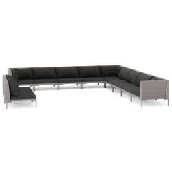 vidaXL 11-tlg. Garten-Lounge-Set mit Auflagen Poly Rattan Dunkelgrau