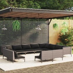 vidaXL 12-tlg. Garten-Lounge-Set mit Auflagen Poly Rattan Dunkelgrau