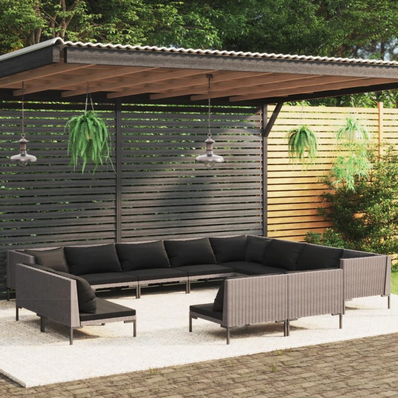 vidaXL 12-tlg. Garten-Lounge-Set mit Auflagen Poly Rattan Dunkelgrau vidaXL 12-tlg. Garten-Lounge-Set mit Auflagen Poly Rattan Dunkelgrau