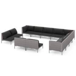 vidaXL 12-tlg. Garten-Lounge-Set mit Auflagen Poly Rattan Dunkelgrau