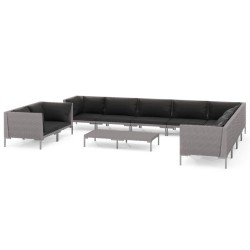 vidaXL 11-tlg. Garten-Lounge-Set mit Auflagen Poly Rattan Dunkelgrau