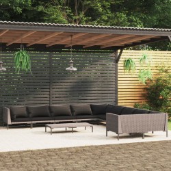 vidaXL 11-tlg. Garten-Lounge-Set mit Auflagen Poly Rattan Dunkelgrau