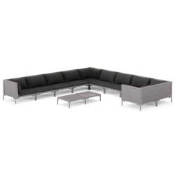 vidaXL 11-tlg. Garten-Lounge-Set mit Auflagen Poly Rattan Dunkelgrau