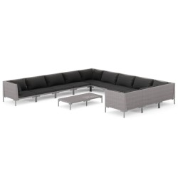 vidaXL 12-tlg. Garten-Lounge-Set mit Auflagen Poly Rattan Dunkelgrau
