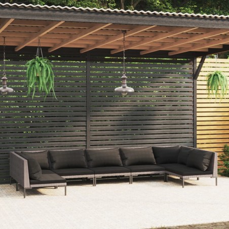 vidaXL 7-tlg. Garten-Lounge-Set mit Auflagen Poly Rattan Dunkelgrau