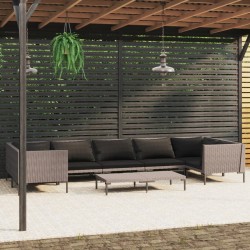 vidaXL 8-tlg. Garten-Lounge-Set mit Auflagen Poly Rattan Dunkelgrau