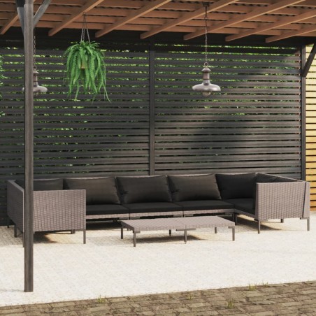 vidaXL 8-tlg. Garten-Lounge-Set mit Auflagen Poly Rattan Dunkelgrau