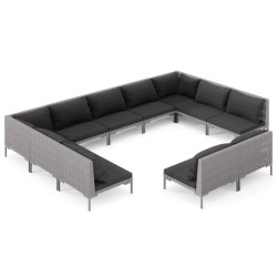 vidaXL 11-tlg. Garten-Lounge-Set mit Auflagen Poly Rattan Dunkelgrau