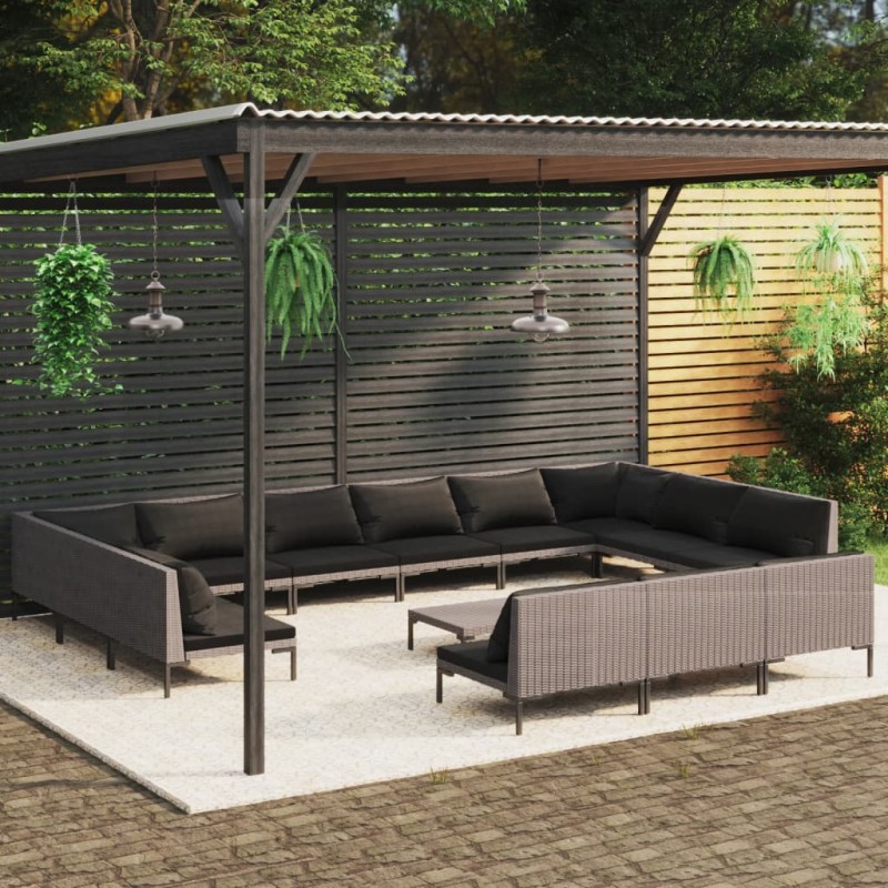 vidaXL 14-tlg. Garten-Lounge-Set mit Kissen Poly Rattan Dunkelgrau vidaXL 14-tlg. Garten-Lounge-Set mit Kissen Poly Rattan Dunkelgrau