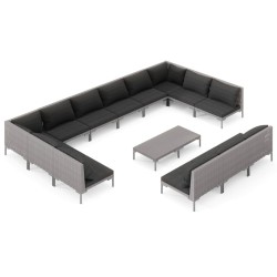 vidaXL 14-tlg. Garten-Lounge-Set mit Kissen Poly Rattan Dunkelgrau