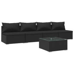 vidaXL 5-tlg. Garten-Lounge-Set mit Kissen Poly Rattan Schwarz