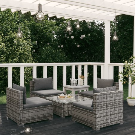 vidaXL 5-tlg. Garten-Lounge-Set mit Kissen Poly Rattan Grau