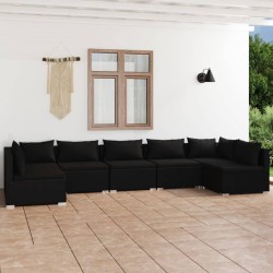 vidaXL 7-tlg. Garten-Lounge-Set mit Kissen Poly Rattan Schwarz