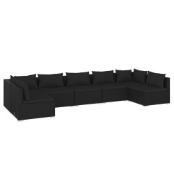 vidaXL 7-tlg. Garten-Lounge-Set mit Kissen Poly Rattan Schwarz