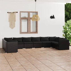 vidaXL 10-tlg. Garten-Lounge-Set mit Kissen Poly Rattan Schwarz