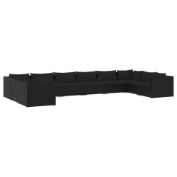 vidaXL 10-tlg. Garten-Lounge-Set mit Kissen Poly Rattan Schwarz