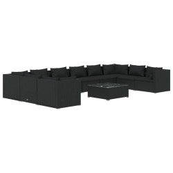 vidaXL 11-tlg. Garten-Lounge-Set mit Kissen Poly Rattan Schwarz