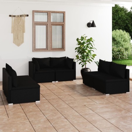 vidaXL 6-tlg. Garten-Lounge-Set mit Kissen Poly Rattan Schwarz