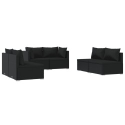 vidaXL 6-tlg. Garten-Lounge-Set mit Kissen Poly Rattan Schwarz