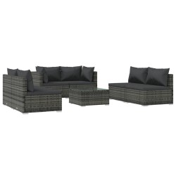 vidaXL 7-tlg. Garten-Lounge-Set mit Kissen Poly Rattan Grau