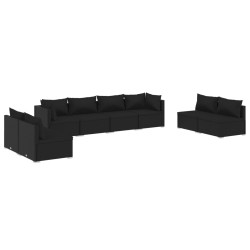 vidaXL 8-tlg. Garten-Lounge-Set mit Kissen Poly Rattan Schwarz