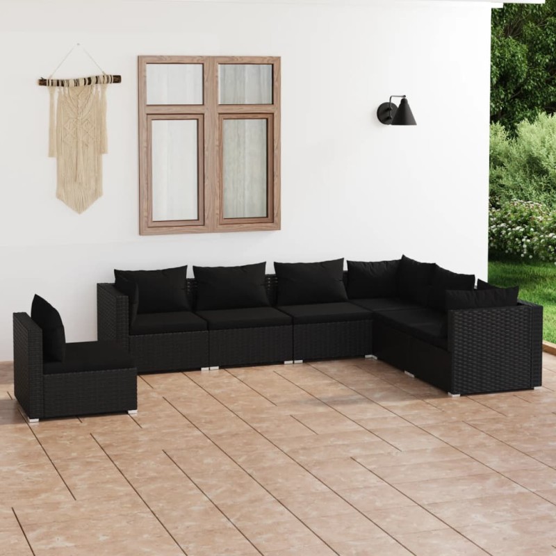 vidaXL 7-tlg. Garten-Lounge-Set mit Kissen Poly Rattan Schwarz vidaXL 7-tlg. Garten-Lounge-Set mit Kissen Poly Rattan Schwarz