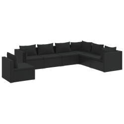 vidaXL 7-tlg. Garten-Lounge-Set mit Kissen Poly Rattan Schwarz