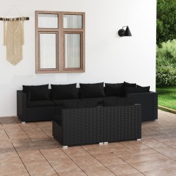 vidaXL 7-tlg. Garten-Lounge-Set mit Kissen Schwarz Poly Rattan