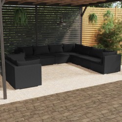 vidaXL 9-tlg. Garten-Lounge-Set mit Kissen Schwarz Poly Rattan