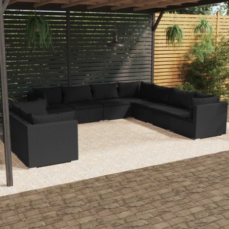 vidaXL 9-tlg. Garten-Lounge-Set mit Kissen Schwarz Poly Rattan