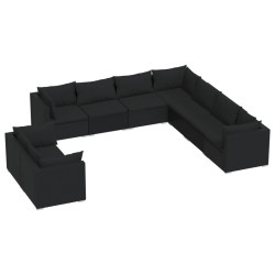 vidaXL 9-tlg. Garten-Lounge-Set mit Kissen Schwarz Poly Rattan