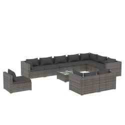 vidaXL 11-tlg. Garten-Lounge-Set mit Kissen Poly Rattan Grau