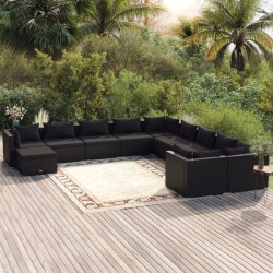 vidaXL 11-tlg. Garten-Lounge-Set mit Kissen Poly Rattan Schwarz