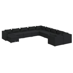 vidaXL 11-tlg. Garten-Lounge-Set mit Kissen Poly Rattan Schwarz